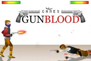 銃を持った立っているキャラクターと、地面に倒れているキャラクターのイラスト。