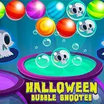 カラフルな玉と骸骨の飾りが配置されたハロウィン風デザイン。