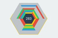 Blocks fall from the edges of the screen toward the inner hexagon