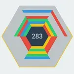 Blocks fall from the edges of the screen toward the inner hexagon