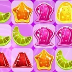 カラフルなゼリー状のカラフルなお菓子が並べられたグリッド。
