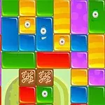 カラフルなレンガが積み重なり、一部に目が描かれたものが散りばめられているパズル風の画像。