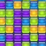 カラフルなグリッドに並んだ青、紫、黄色、緑の光沢のある正方形のブロック。