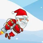 空を飛ぶジェットパックを背負ったサンタクロース。