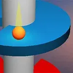 青いプラットフォームにあるオレンジ色のボールが、灰色の柱を中心に配置されているシンプルな3D構図。