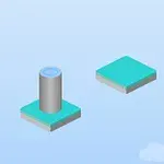 青空を背景に、円柱が立つ四角形のプラットフォームとその隣に浮いた別の四角形のプラットフォーム。
