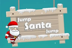 サンタクロースが描かれた、雪が積もる木製の看板に「Jump Santa Jump」と書かれているイラスト。