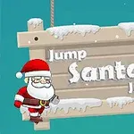 サンタクロースが描かれた、雪が積もる木製の看板に「Jump Santa Jump」と書かれているイラスト。