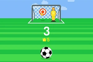 サッカー場でゴールとボールがあり、ゴールには標的と黄金の人形が立っている。