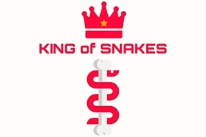 赤い王冠と星のデザインの上に「KING OF SNAKES」という文字があり、その下に赤と白の蛇が縦に並んでいる。