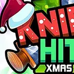 クリスマスプレゼントとサンタ帽をかぶった文字「KNIFE HIT XMAS」が描かれたカラフルなイラスト。
