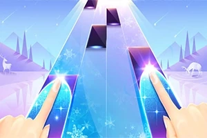 青い道に沿って光るタイルを指でタップする様子のイラスト。