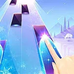 青い道に沿って光るタイルを指でタップする様子のイラスト。