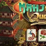 紅葉に囲まれた三重の塔と、孔雀、菊、花の描かれた麻雀牌。
