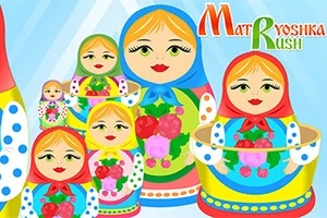 色とりどりのロシアのマトリョーシカ人形が背景に描かれています。