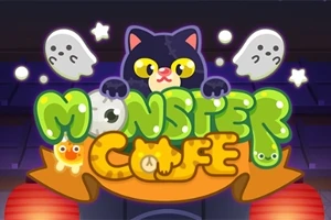 黒猫とおばけが描かれたカラフルな文字「MONSTER CAFE」。