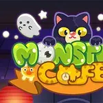 黒猫とおばけが描かれたカラフルな文字「MONSTER CAFE」。