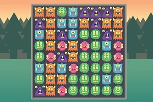 カラフルなモンスターのイラストがグリッド状に並んだパズルのスクリーンショット。