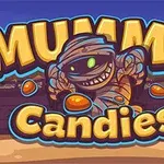 ミイラが背景にあり、MUMMY CANDIESという文字が描かれたカラフルなデザイン。