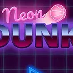 ネオンカラーで「Neon Dunk」と書かれたバスケットボールのイラスト。