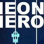 青い背景に白い大きな文字で「NEON HERO」と書かれ、下部にネオン調の小さなロボットが描かれている。