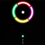 黒い背景にカラフルな円形セグメントと中央に白い星が描かれている。
