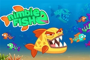カラフルな魚たちが泳ぐ海底の背景に、鋭い歯を持つ黄色い魚が描かれているイラスト。