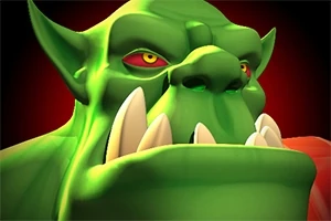 緑色の肌と大きな牙を持つキャラクターのクローズアップ画像。