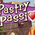 紫色の背景に「Pastry Passion」の文字が大きく描かれており、背景には建物と草木が見える。