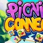 「PICNIC CONNECT」の色鮮やかなタイトル文字と、それを囲む食べ物アイコンが木々の背景に浮かんでいる。