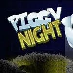 白い子ブタのキャラクターと「PIGGY NIGHT」の文字。