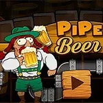 帽子をかぶったキャラクターがビールジョッキを持っているイラストの背景に「Pipe Beer」という文字とパイプが描かれている。