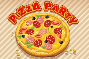 ピザのイラストが描かれた「PIZZA PARTY」という文字が背景にある。