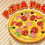 ピザのイラストが描かれた「PIZZA PARTY」という文字が背景にある。