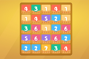 カラフルな背景に、異なる色と数字が描かれた5x5のタイルのグリッド。