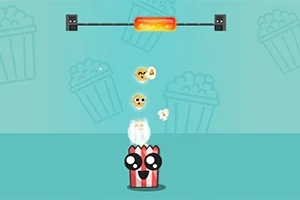 ポップコーンの容器がポップコーンを飛ばしているイラスト。