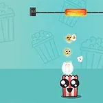ポップコーンの容器がポップコーンを飛ばしているイラスト。