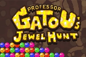 明るい色の宝石が積み重なり、上部に「PROFESSOR GATOUS JEWEL HUNT」と書かれたタイトルがあります。