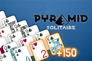 青い背景に重なり合うトランプのカードと「PYRAMID SOLITAIRE」という文字が描かれた画像。