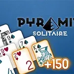 青い背景に重なり合うトランプのカードと「PYRAMID SOLITAIRE」という文字が描かれた画像。