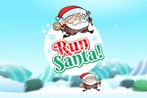 サンタクロースが雪の中を走っているコミカルなイラストと、「Run Santa!