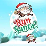 サンタクロースが雪の中を走っているコミカルなイラストと、「Run Santa!