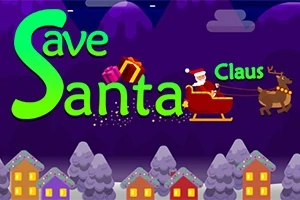 サンタクロースがトナカイの引くソリに乗り、夜空には「Save Santa Claus」という文字とプレゼントが描かれている。
