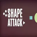 ダークブラウンの背景に、白い「SHAPE ATTACK」の文字と、緑色の四角形と楕円、オレンジ色の三角形、ピンク色の六角形が並んでいる。