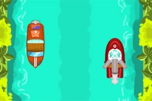 2隻のボートが青い川を進んでいる様子。