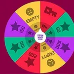 カラフルなスピンホイールがスライス分けされ、数字、顔文字、鍵マーク、「EMPTY」と書かれたセクションがある。