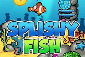 カラフルな水中の風景と「SPLISHY FISH」の文字、オレンジ色の魚が描かれている。