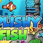 カラフルな水中の風景と「SPLISHY FISH」の文字、オレンジ色の魚が描かれている。