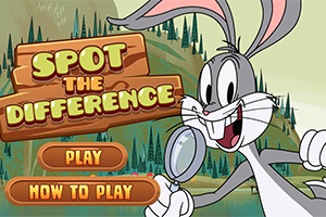 ウサギのキャラクターが虫眼鏡を持ち、木の板に「SPOT THE DIFFERENCE」と書かれた背景のイラスト。