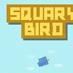 黄色の背景に「SQUARY BIRD」と書かれた文字と、青い鳥が中央に描かれているシンプルなデザインの画像。